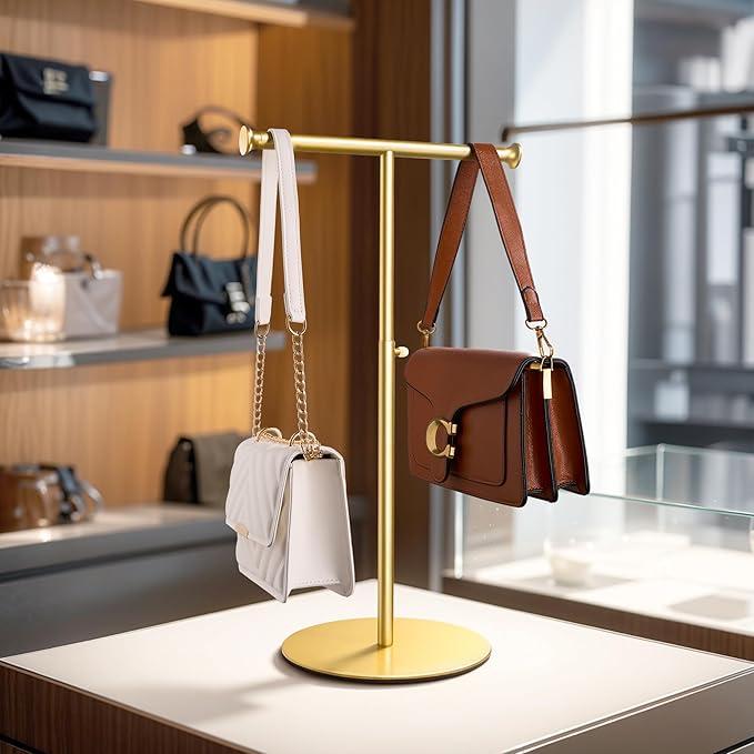 niffgaff T Bar Purse Display Stand Tabletop: Adjustable Height Handbag Holder, Countertop Hanging Rack for Long Necklace Scar