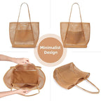 KALIDI BeachNylon Mesh Tote Bag, Casual Tote Bag Hobo Women Foldable MAX 23L Shoulder Bag For Beach Picnic Vacation