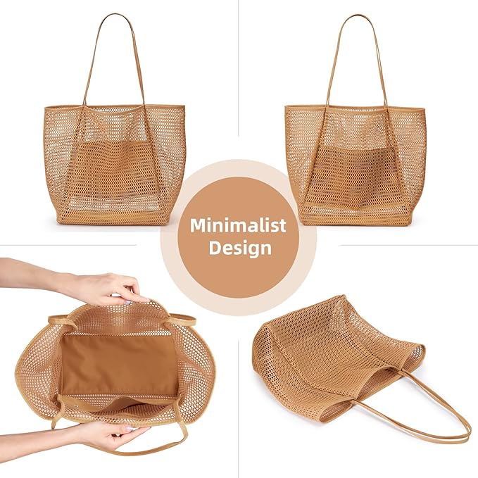 KALIDI BeachNylon Mesh Tote Bag, Casual Tote Bag Hobo Women Foldable MAX 23L Shoulder Bag For Beach Picnic Vacation