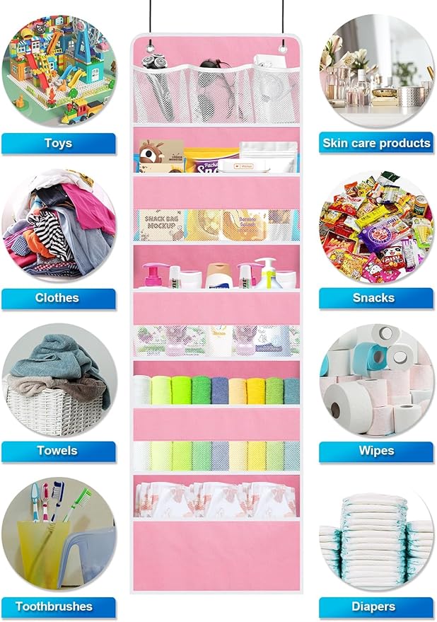 2 Pack Over The Door Organizer, Hanging Storage Organization with Large Capacity Pockets, Swing-Proof Behind Door Storage She