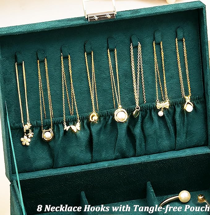 QBestry Jewelry Box for Women with Drawer, 3-Layer Large Jewelry Organizer with Lock & Key, 8 Necklace Hooks & 56 Earring Hol