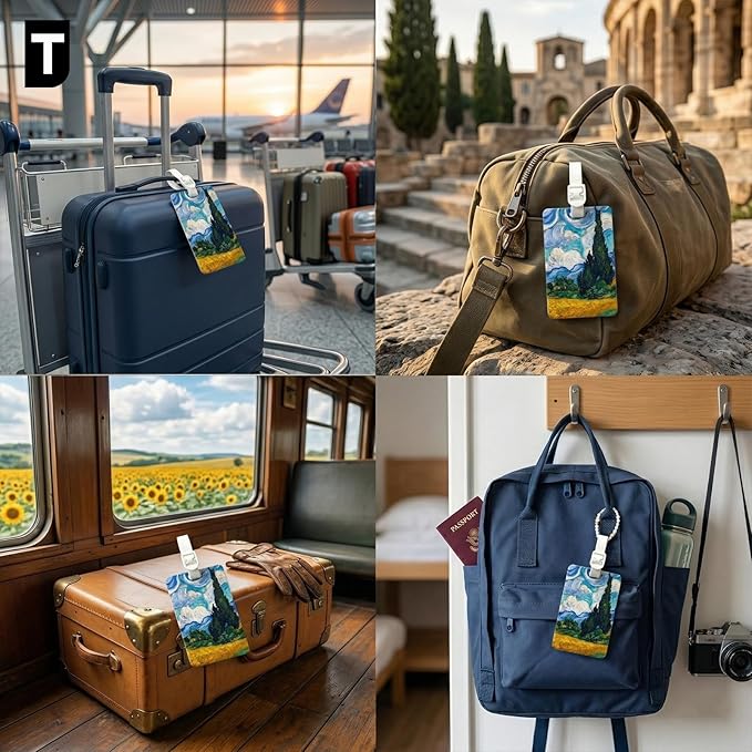 Cartoon Passport Holder and Luggage Tag Set Artistic PU Leather Passport Cover Wallet with Funny Luggage Tag for Travel Suitc