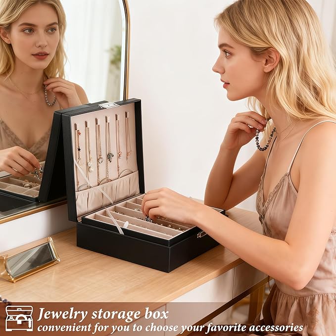 BEWISHOME Jewelry Box Organizer, 2-Layer Necklace Organizer Box, Modern Style Necklace And Bracelet Storage Case, Necklace Ca