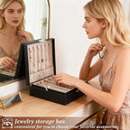 BEWISHOME Jewelry Box Organizer, 2-Layer Necklace Organizer Box, Modern Style Necklace And Bracelet Storage Case, Necklace Ca