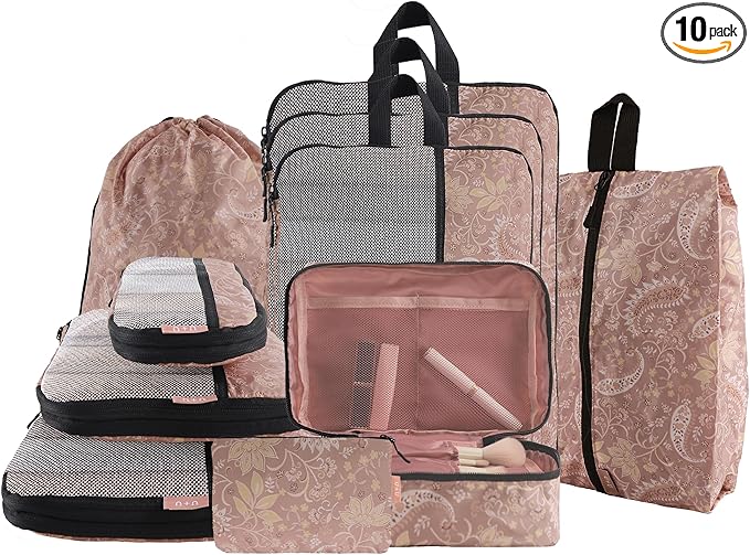 U+U 10 Set Compression Packing Cubes - Ultralight Travel Organizers with Laundry Bag, Space-Saving Suitcase Organizer, Expand