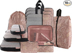 U+U 10 Set Compression Packing Cubes - Ultralight Travel Organizers with Laundry Bag, Space-Saving Suitcase Organizer, Expand
