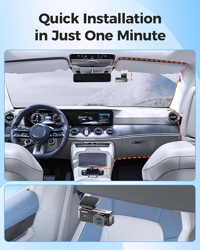 AZDOME M200 Mini Dash Cam WiFi Dashcam - Single Channel Dash Cam for Broad Road Coverage - Built-in WiFi - Full HD Resolution