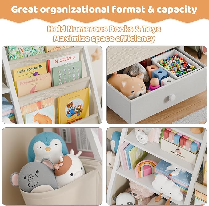 HAVLOTII Kids Bookshelf and Toy Storage - Book Shelf for Kids Rooms, Toddler Bookshelf Baby Bookcase for Nursery, Montessori 