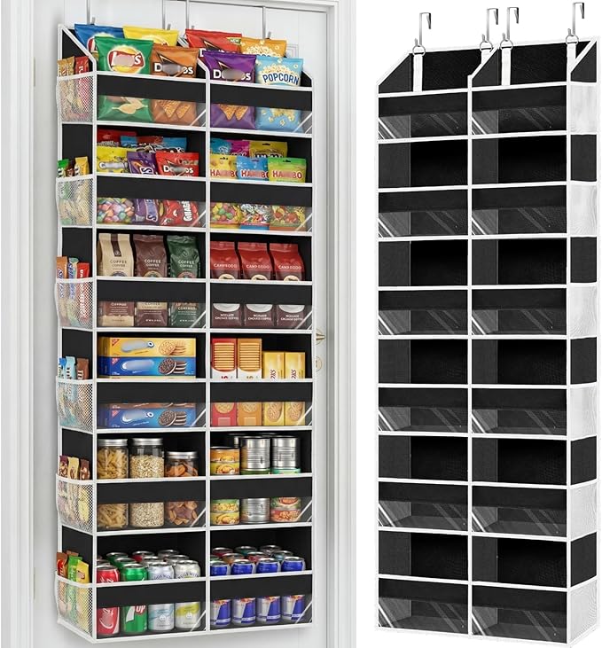Over The Door Organizer 6 Tiers, Extra Large Behind Door Storage of 12 Compartments, 80 lbs Weight Capacity Hanging Storage O