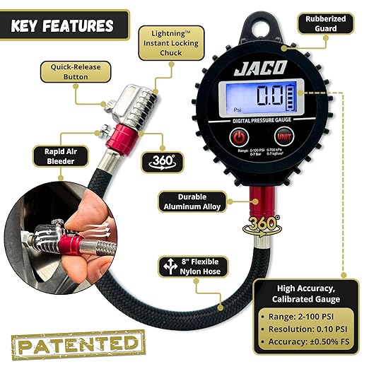 JACO ElitePro-X Digital Tire Pressure Gauge with Lightning Chuck - 100 PSI