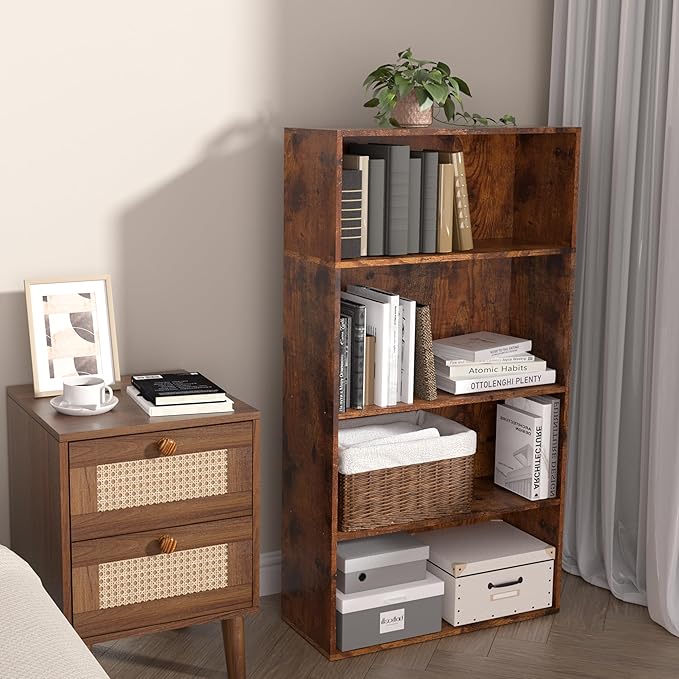 Wooden 4 Tier Book Shelf,4 Cube Storage Organizer,4 Tier Low Bookcase Storage Display Organizer, 44 Inch Versatile Cubes Shel