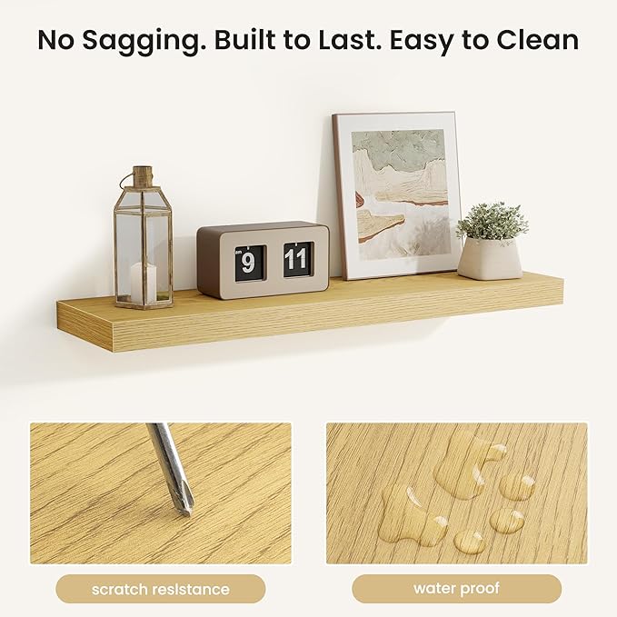 Fun Memories Rustic Wood Floating Shelves for Wall, Space-Saving Wall Mounted Shelves for Bathroom, Bedroom, Living Room and 