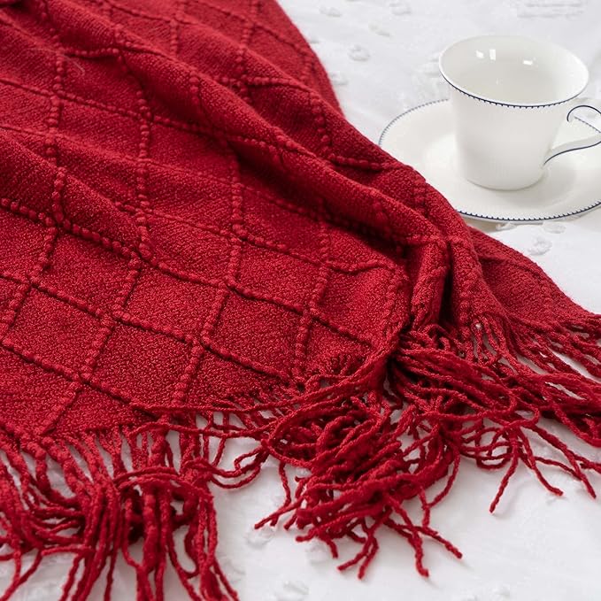 BATTILO HOME Christmas Decor Red Throw Blanket for Couch, Boho Bed Throws for Foot of Bed, Decorative Red Throws for Sofa Liv
