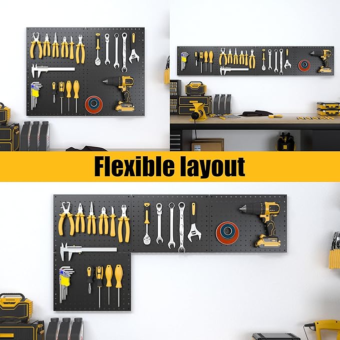 Spampur Peg Board, 4 Pack Metal Pegboard Panels Black Pegboards Wall Organizer, Tools Pegboard Storage System for Workbench, 
