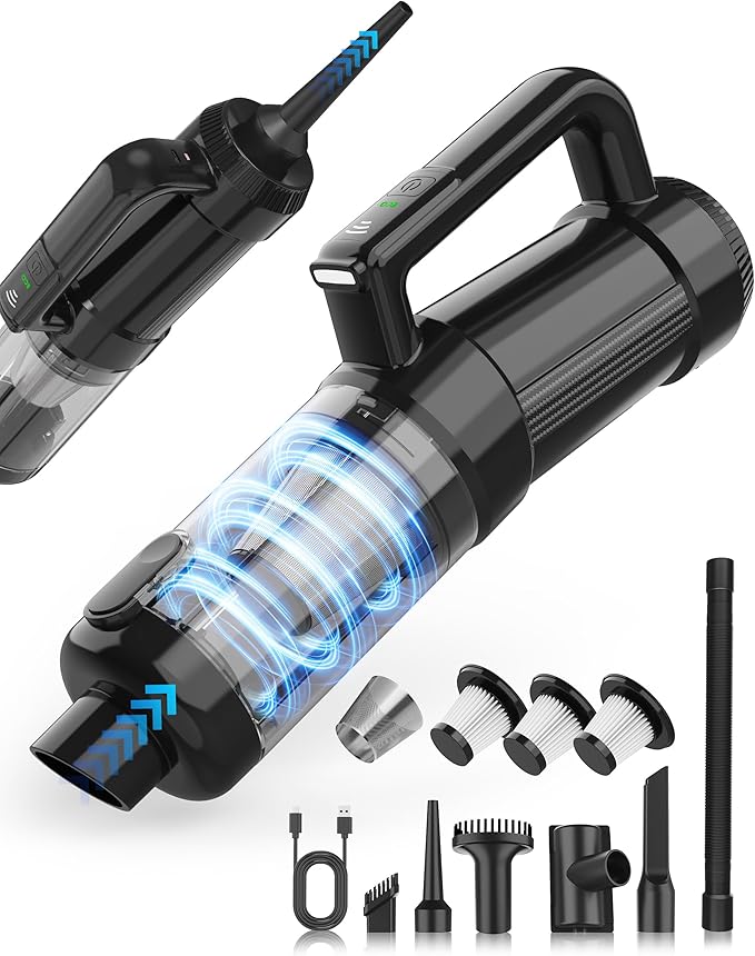 Handheld Vacuum Cordless, 18000PA Strong Suction Car Vacuum Cleaner Portable with Brushless Motor & LED Light, Hand Vacuum wi