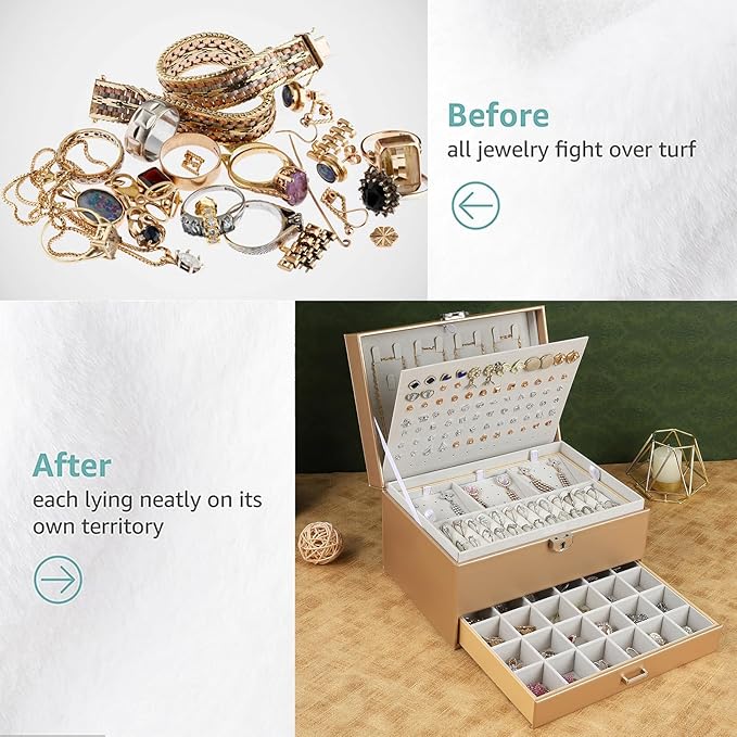 BOOVO Earring Jewelry Box For Women Girl Stud Organizer, 5 Layers Girl Jewelry Organizer Box With Lock Earring Holder Organiz
