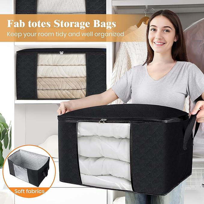 Fab totes Storage Bags,Clothes Blanket Storage Bins Foldable Closet Organizers with Reinforced Handle for Home Dorm Storage a