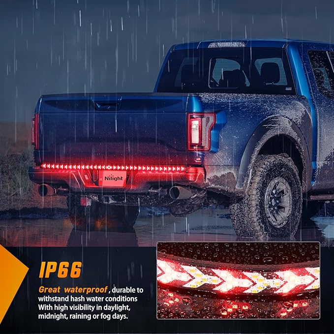 Nilight Truck Tailgate Light Strip 60Inch Arrow 540 LED with Red Running Brake Lights Amber Turn Signals Strobe Lights