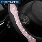 PIC AUTO Steering Wheel Cover, Pink Sparkly Crystal Bling Glitter with Leather, Universal Fit 14.5"-15.5" Car Steering Wheels