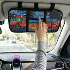 Coconut Tree Zippered Clip on Sun Visor Organizer for Car with Picture Holder Car Sun Visor Glasses Storage Box with Straps and Pockets Easy Installation Universal Fit for Most Cars SUV