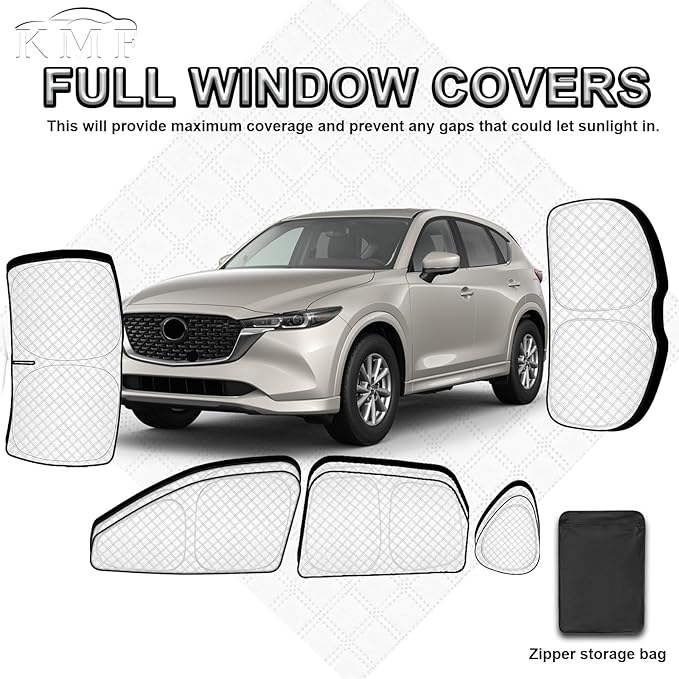 KMF 8pcs Thicken Full Sun Shades for Mazda CX-5 Accessories 2017-2025, Car Window Covers Sunshade for Windshield Side Rear, UV Block and Privacy Blackout for Car Camping Outdoor