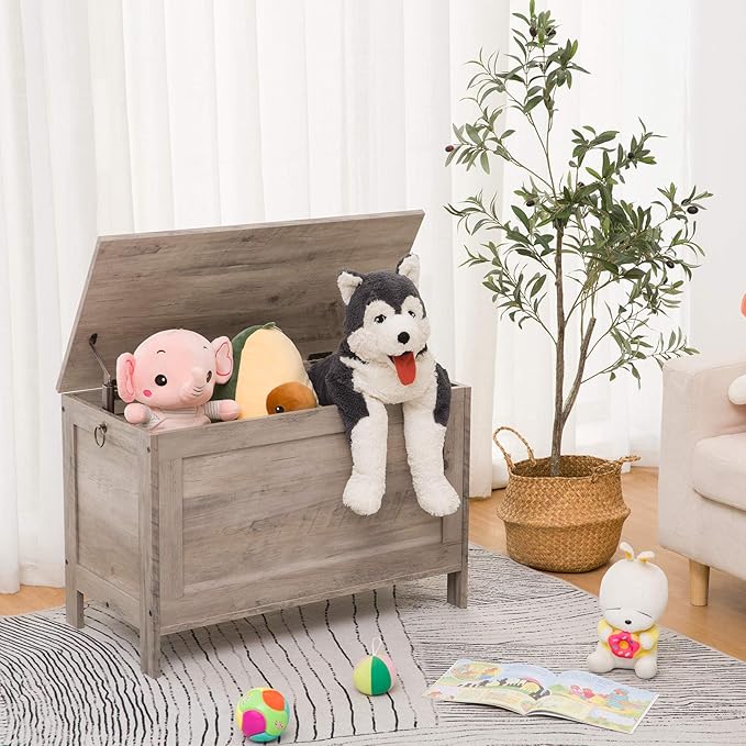 HOOBRO Toy Box, Retro Wooden Look Storage Chest with Safety Hinge, Entryway Storage Bench Supports 220 lb, 29.9 x 15.7 x 18.9