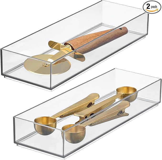 iDesign Clarity Drawer, Kitchen and Bathroom Organization Silverware, Spatulas, Gadgets, Large-Set of 2