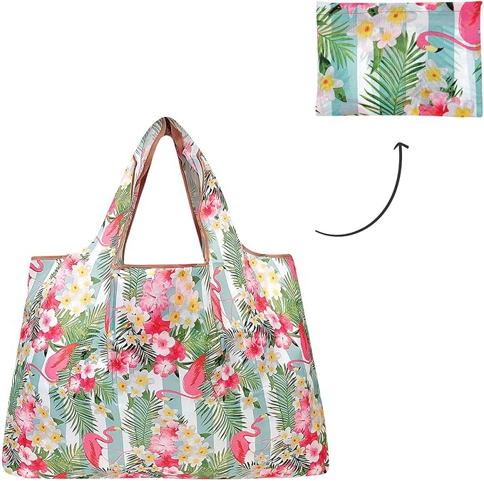allydrew Large Foldable Tote Nylon Reusable Grocery Bags, 6 Pack