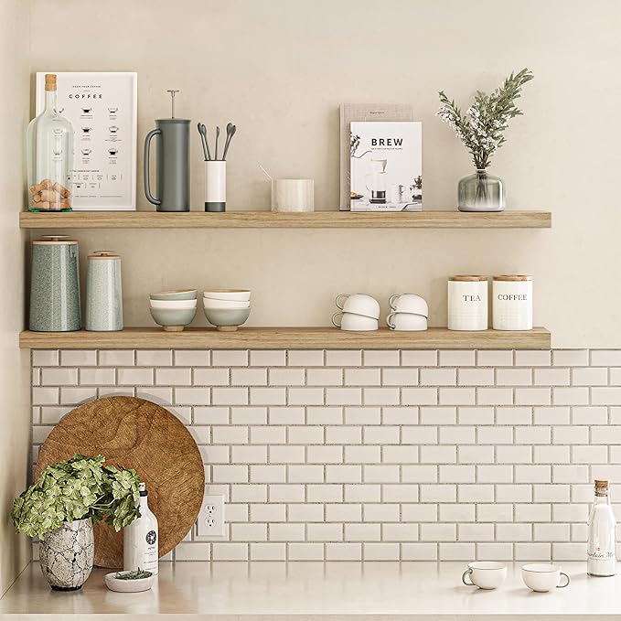 Ballucci Floating Shelves, 55" Wood Wall Shelf Set of 2, with Invisible Brackets for Bathroom, Living Room, Bedroom, Kitchen,