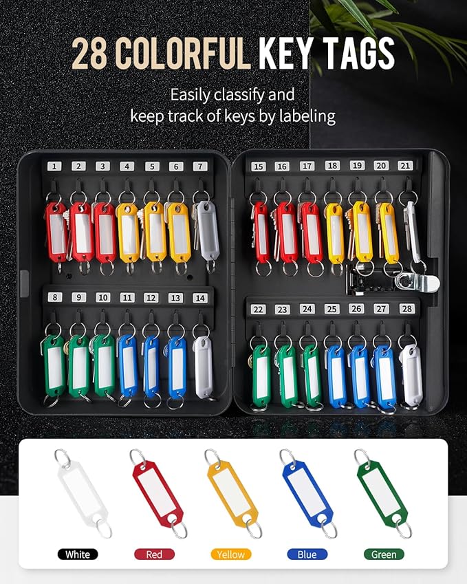 Uniclife 28 Position Key Cabinet with Combination Lock Resettable Black Digital Security Storage Box Steel Key Organizer with