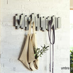 Umbra Sticks Wall-Mounted Coat Rack Rail Hook with 5 Retractable Pegs – Modern, Space-Saving Storage Organizer, Grey