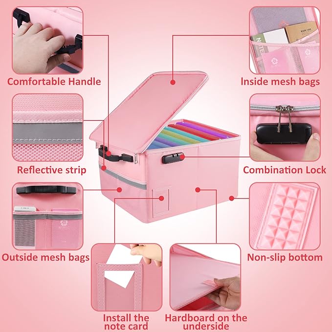 TOMKID Fireproof File Cabinet with Lock, Fireproof Document Organizer Collapsible File Box Filing Cabinet with Handle for Let