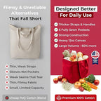 VeraMia Canvas Grocery Bag 3pc XL Set with Real Pockets, Long Shoulder Strap and Short Handle. Heavy Duty, Foldable, Washable