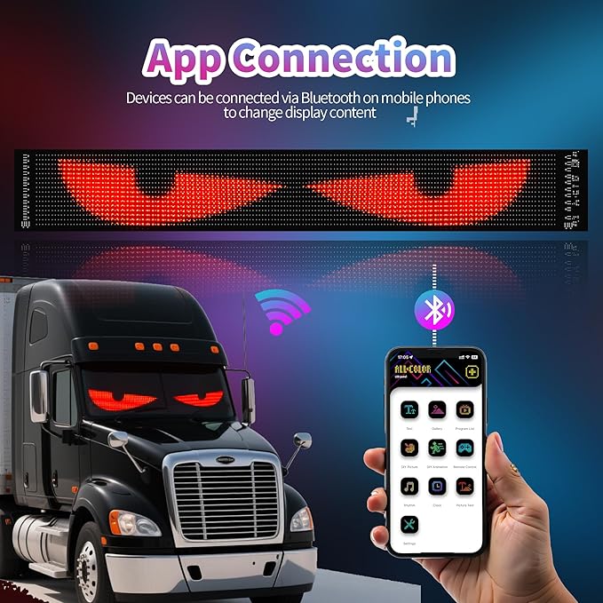 Truck Windshield LED Eyes | 69.4"*7.56"Programmable Devil Eyes Light Bar with APP & Remote for Semi-Trucks