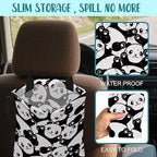 Car Garbage Bag Cute Black Panda Drawstring Car Trash Bag Hanging for Back Seat with Adjustable Buckle Canvas Vehicle Trash Can Easy-to-Install