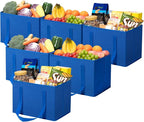 Lifewit Reusable Grocery Bags, Heavy Duty Foldable Shopping Bags with Reinforced Handles, Extra Large Utility Tote Stay Open, Sturdy Standing Carry Box for Kitchen, Car Trunk, 24L Blue, 6 Packs