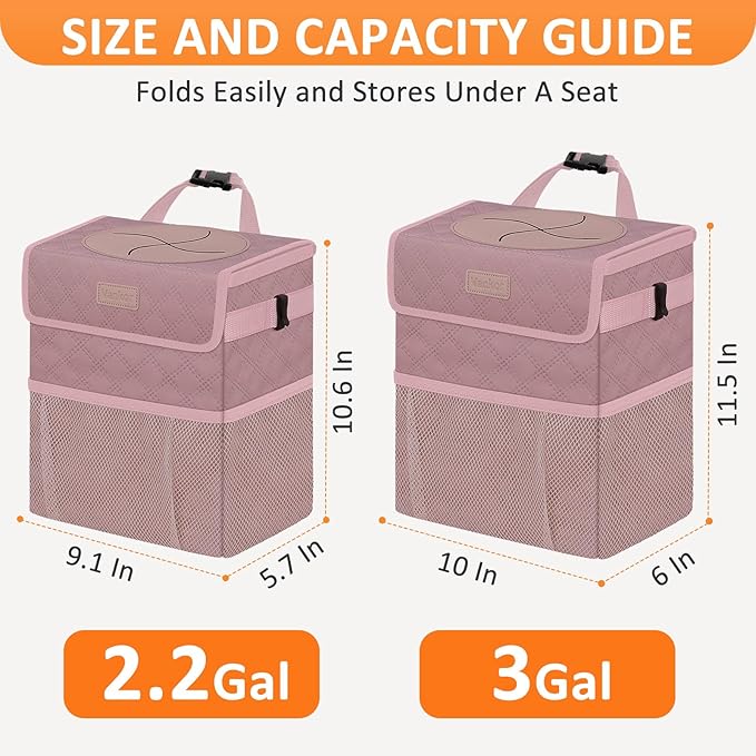Car Trash Can Cute Trash Bag Bin Hanging Waterproof Automotive Garbage Cans Leak Proof Vehicle Trash Can Diamond Pattern-Pink