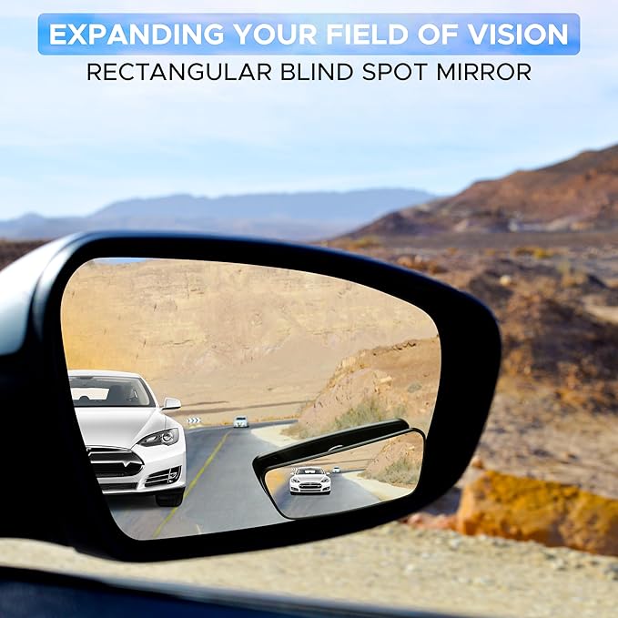 EcoNour Car Blind Spot Mirror (2 Pack) – 2" Rectangle HD Convex Rear View, Wide Angle Adjustable for SUVs & Trucks