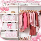Boao 3 Pcs Coquette Pink Bow Storage Bin Collapsible Large Storage Baskets for Gifts Empty Candy Holiday Decor Canvas Laundry