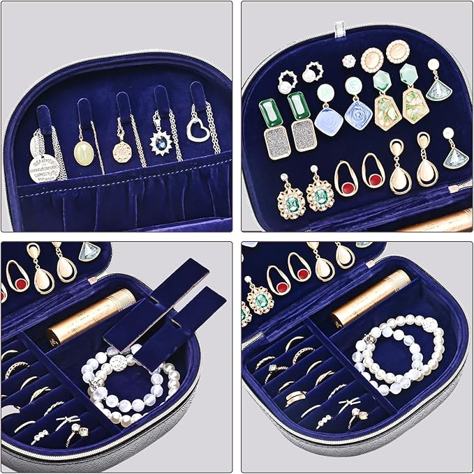 ProCase Travel Size Jewelry Box, Medium Portable Seashell-Shaped Jewelry Case, 2 Layer Mini Jewelry Organizer in PU Leather f