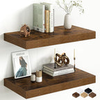 Fun Memories 12 Inch Deep Floating Shelf, 24 x 12 Rustic Wood Wall Shelf for Books, 2" Thick Deep Floating Shelf for Storage 