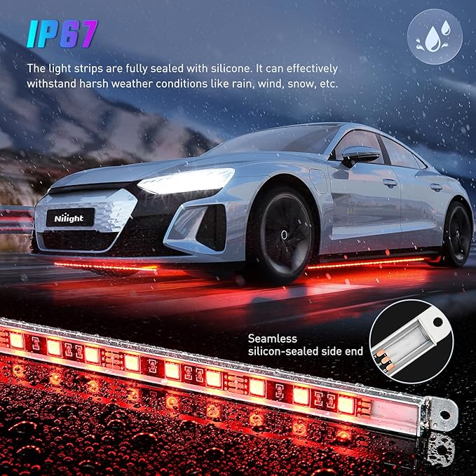 Nilight 8Pcs Aluminum Underglow Neon Accent Strip Lights 396 LEDs RGB Door Assist Multi Color DIY Sound Active Function Music Mode with APP and Remote Control Underbody Light Strips for Car Truck RV