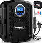 FORTEM Tire Inflator Portable Air Compressor, Air Pump for Car Tires and Bikes, Car Tire Pump w/Auto Shut Off, 150 PSI, 110V AC 12V DC, LED Light, Carrying Case, for Men, Women