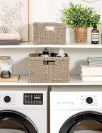 StorageWorks Wicker Storage Baskets, Handwoven Seagrass Basket for Organizing, Decorative Wicker Baskets with Built-in Handle