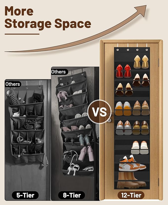 MISSLO 12 Tier Over the Door Shoe Organizer Hanging Shoe Rack for Closet Storage Sneaker Holder for Door Fit 24 Pairs Sandals
