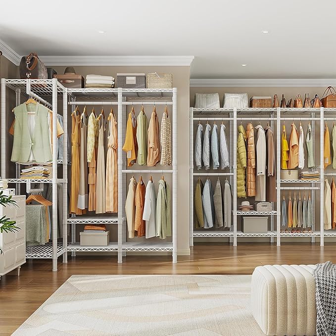 Raybee Clothing Racks for Hanging Clothes,Heavy Duty Clothes Rack with Shelves,Portable Closet Adjustable,76" W x 77" H x 18"