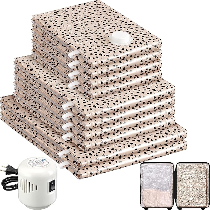10 Pack Travel Vacuum Storage Bags with Electric Pump, 2 Large + 4 Medium + 4 Small Vacuum Sealer Bags, 80% Space Saver Bags 
