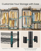 SONGMICS Heavy-Duty Clothes Rack, Garment Rack, Portable Closet, 68.7-Inch Wide Clothing Rack with Adjustable Mesh Shelves an