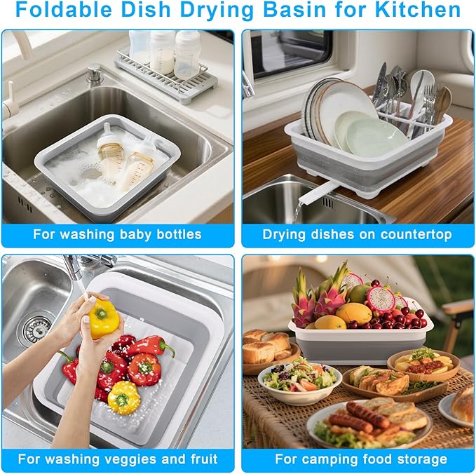 Collapsible Dish Drying Rack with Drain Plug Tube, Portable Dish Drainers for Kitchen Counter, Folding Dish Rack Over Sink Dr