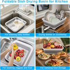 Collapsible Dish Drying Rack with Drain Plug Tube, Portable Dish Drainers for Kitchen Counter, Folding Dish Rack Over Sink Dr